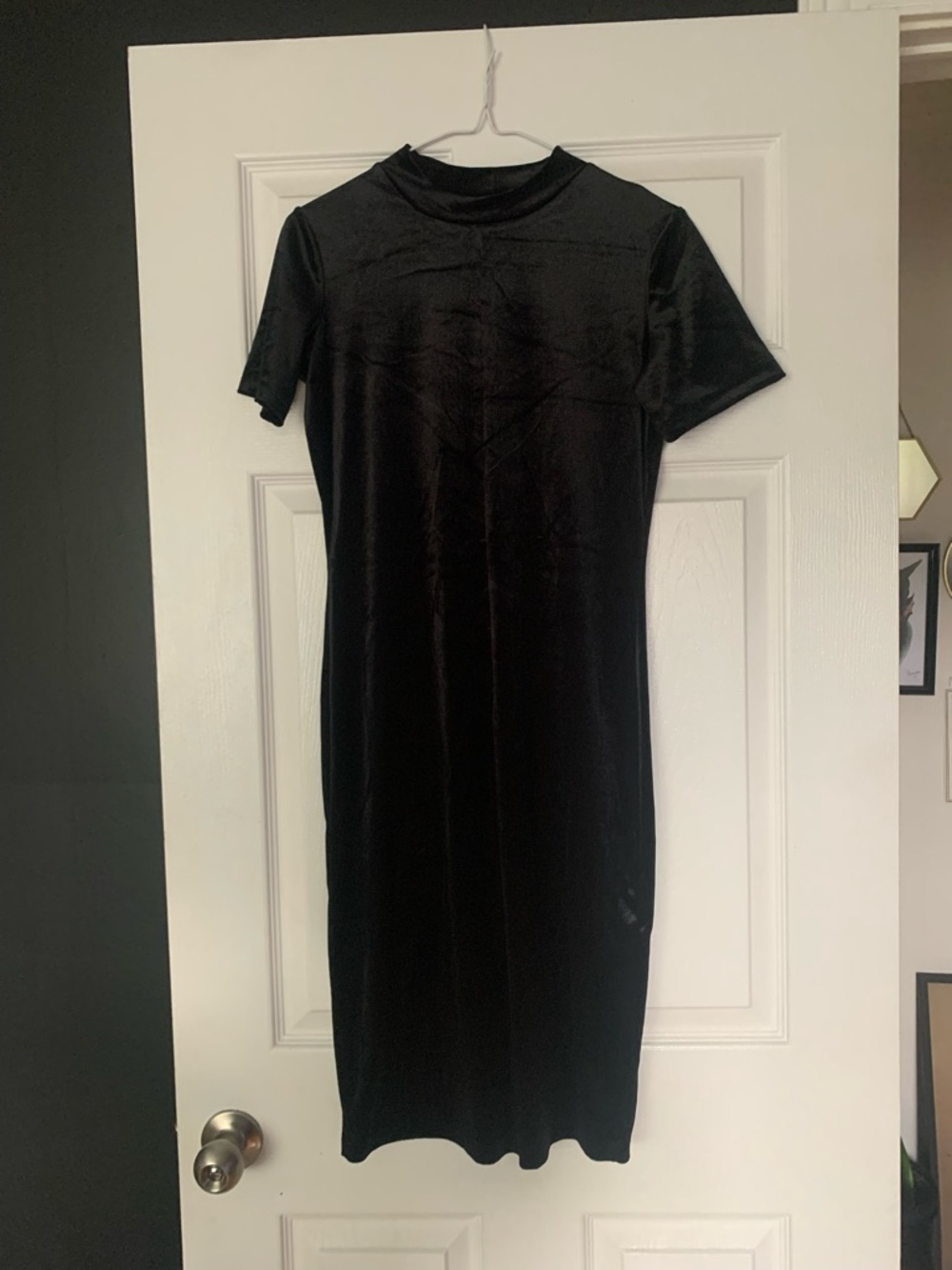Zara Black Velvet Short-Sleeve Midi Dress
